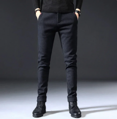 Mens Autumn Winter Thermal Casual Pants Narrow Leg Warm Trousers